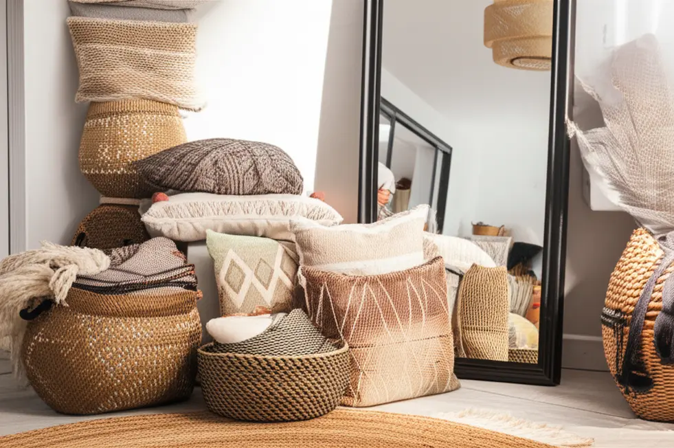 Light colors and a feature wall create a spacious and inviting ambiance in small living spaces.