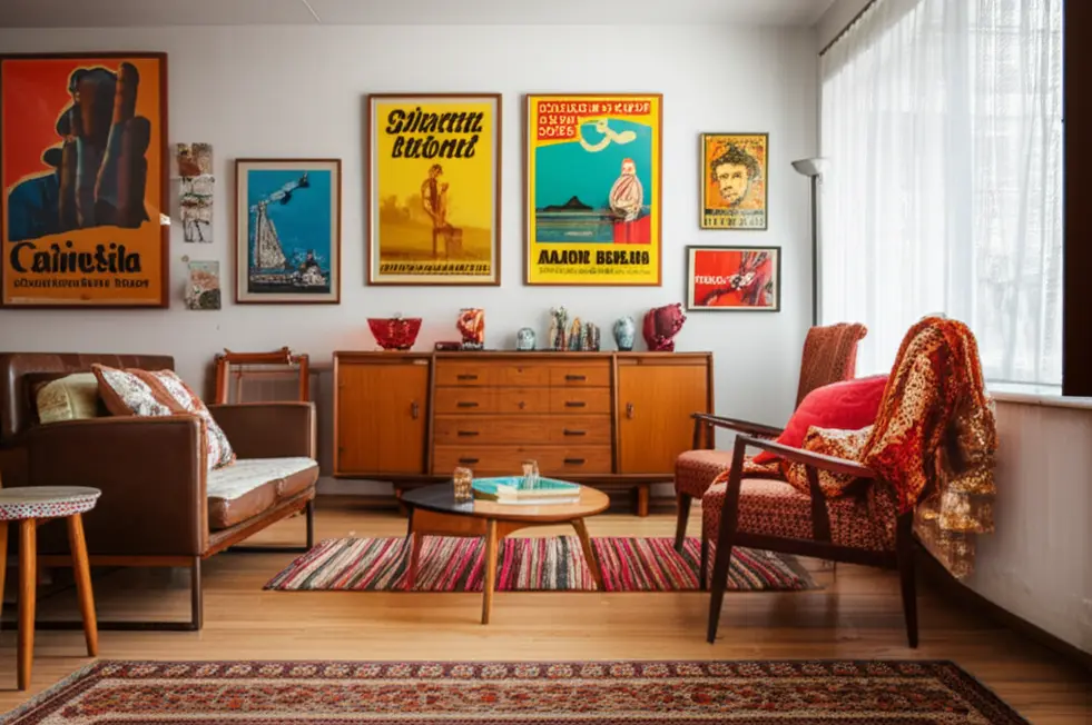 A vibrant living space showcasing pop culture influences through art and collectibles.