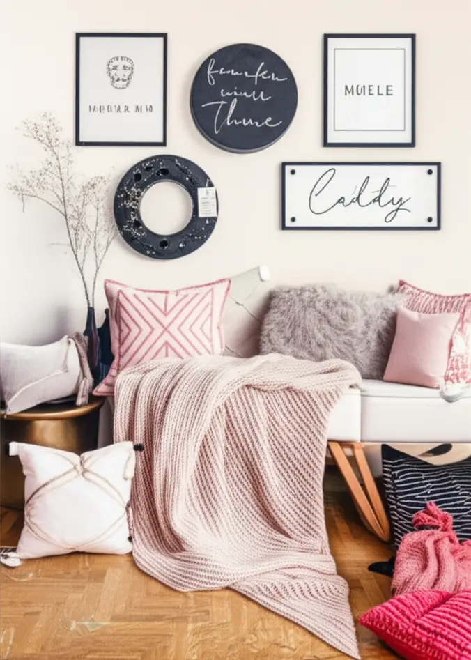 A vibrant living space showcasing pop culture influences through art and collectibles.