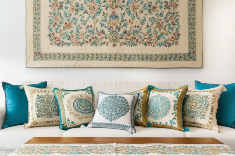 Versatile embroidered home décor items enhance modern interiors with style and personalization.